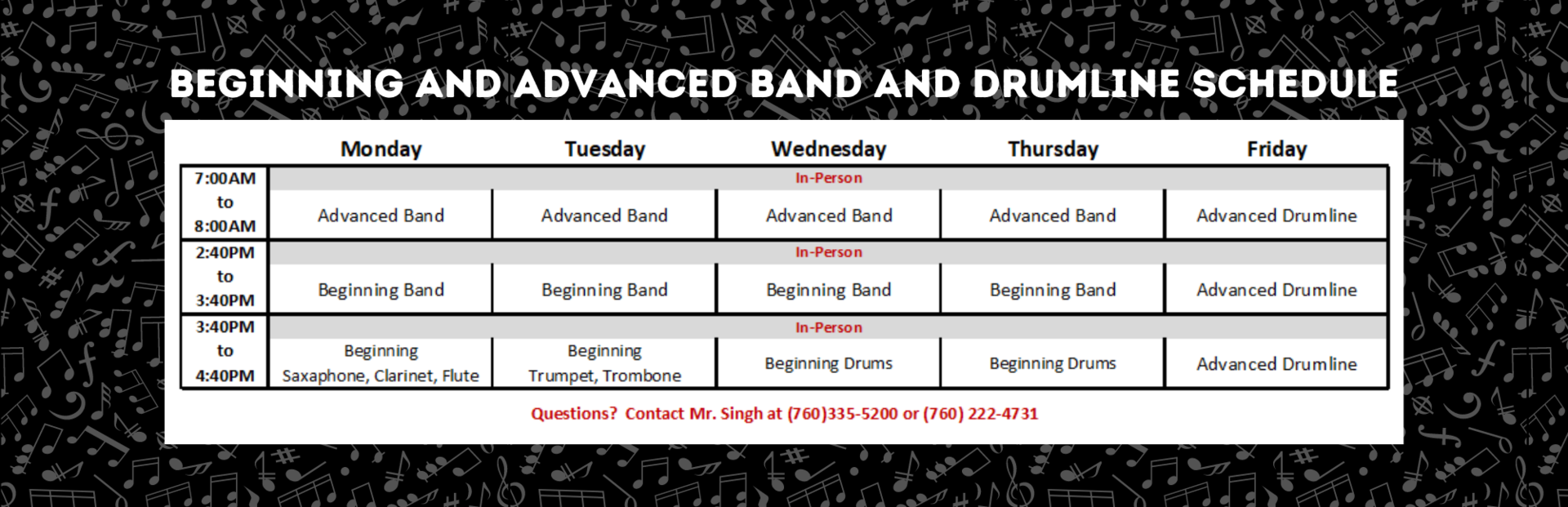 beginning and advance drumline schedule