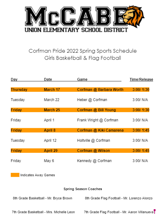 mccabe sports schedule
